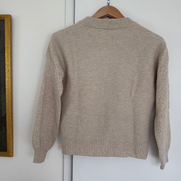 Madewell Mclean Pullover Sweater Merino Wool Pointelle sleeve Knit oatmeal XS - Picture 4 of 10